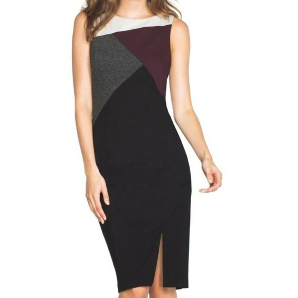 White House Black Market Women’s Asymmetrical Colorblock Sheath Dress Size 8